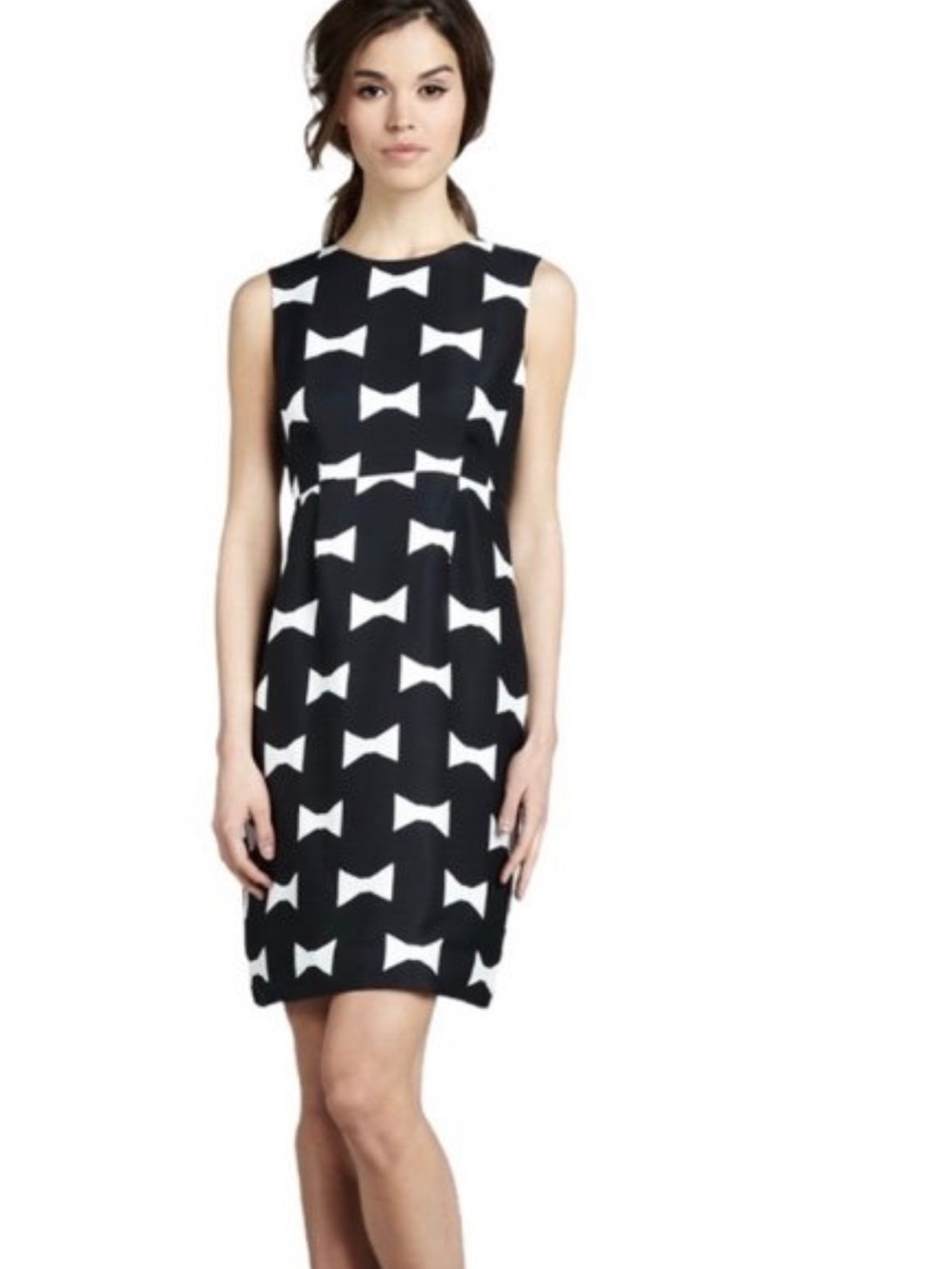 kate spade Black and White Bow-Pattern Midi Cora Dress